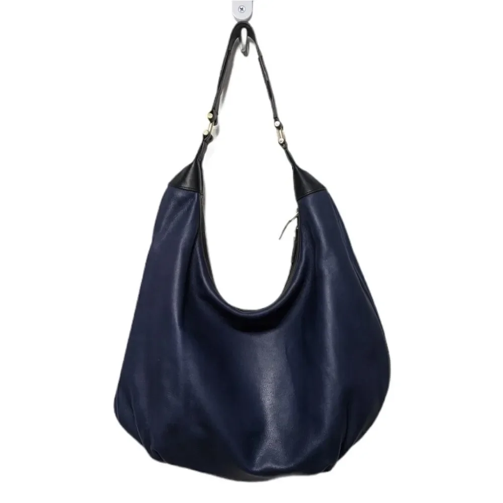 INDIA HICKS Isabella Navy Leather Large Hobo Bag
